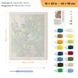 Lilac Chickadees punch needle kit, 16 × 20 in (40 × 50 cm): canvas size and kit contents