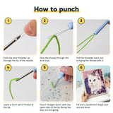 Six steps showing how to thread and use the punch needle