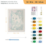 Lilac White Cat punch needle kit, 12 × 16 in (30 × 40 cm): canvas size and kit contents