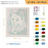 Lilac White Cat punch needle kit, 16 × 20 in (40 × 50 cm): canvas size and kit contents