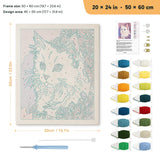 Lilac White Cat punch needle kit, 20 × 24 in (50 × 60 cm): canvas size and kit contents