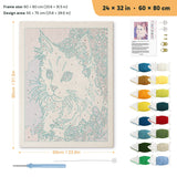 Lilac White Cat punch needle kit, 24 × 32 in (60 × 80 cm): canvas size and kit contents