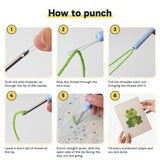 Six steps showing how to thread and use the punch needle