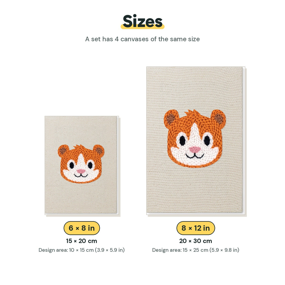 Size chart for the two mini canvas sizes: 6 x 8 in and 8 x 12 in