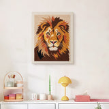 Finished Lion Portrait punch needle canvas on a wall