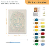 Lion Portrait punch needle kit, 12 × 16 in (30 × 40 cm): canvas size and kit contents