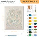 Lion Portrait punch needle kit, 16 × 20 in (40 × 50 cm): canvas size and kit contents