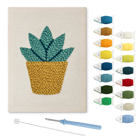 Little Agave punch needle kit: finished canvas with threads, punch needle and threader