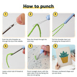 Six steps showing how to thread and use the punch needle
