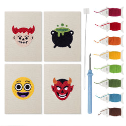 Little Devils mini punch needle kit set: four finished canvases with threads, punch needle and threader