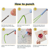 Six steps showing how to thread and use the punch needle