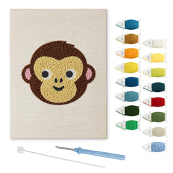 Little Monkey Face punch needle kit: finished canvas with threads, punch needle and threader