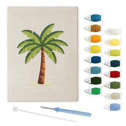 Little Palm Tree punch needle kit: finished canvas with threads, punch needle and threader