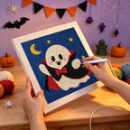 Punching the Little Vampire Ghost design with the punch needle
