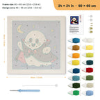 Little Vampire Ghost punch needle kit, 24 × 24 in (60 × 60 cm): canvas size and kit contents