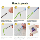 Six steps showing how to thread and use the punch needle
