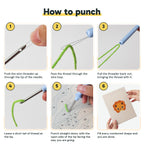 Six steps showing how to thread and use the punch needle
