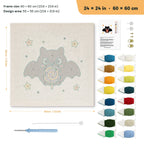 Lollipop Bat punch needle kit, 24 × 24 in (60 × 60 cm): canvas size and kit contents
