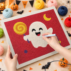 Punching the Lollipop Ghost on Red design with the punch needle