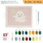 Lollipop Ghost on Red punch needle kit, 16 × 20 in (40 × 50 cm): canvas size and kit contents
