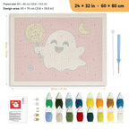 Lollipop Ghost on Red punch needle kit, 24 × 32 in (60 × 80 cm): canvas size and kit contents