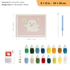 Lollipop Ghost on Red punch needle kit, 8 × 12 in (20 × 30 cm): canvas size and kit contents