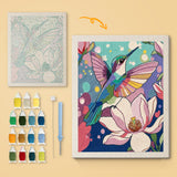 Lotus Hummingbird canvas before and after punching, with the threads and tools