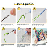 Six steps showing how to thread and use the punch needle