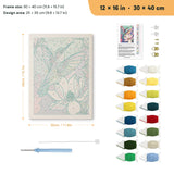 Lotus Hummingbird punch needle kit, 12 × 16 in (30 × 40 cm): canvas size and kit contents