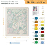 Lotus Hummingbird punch needle kit, 16 × 20 in (40 × 50 cm): canvas size and kit contents