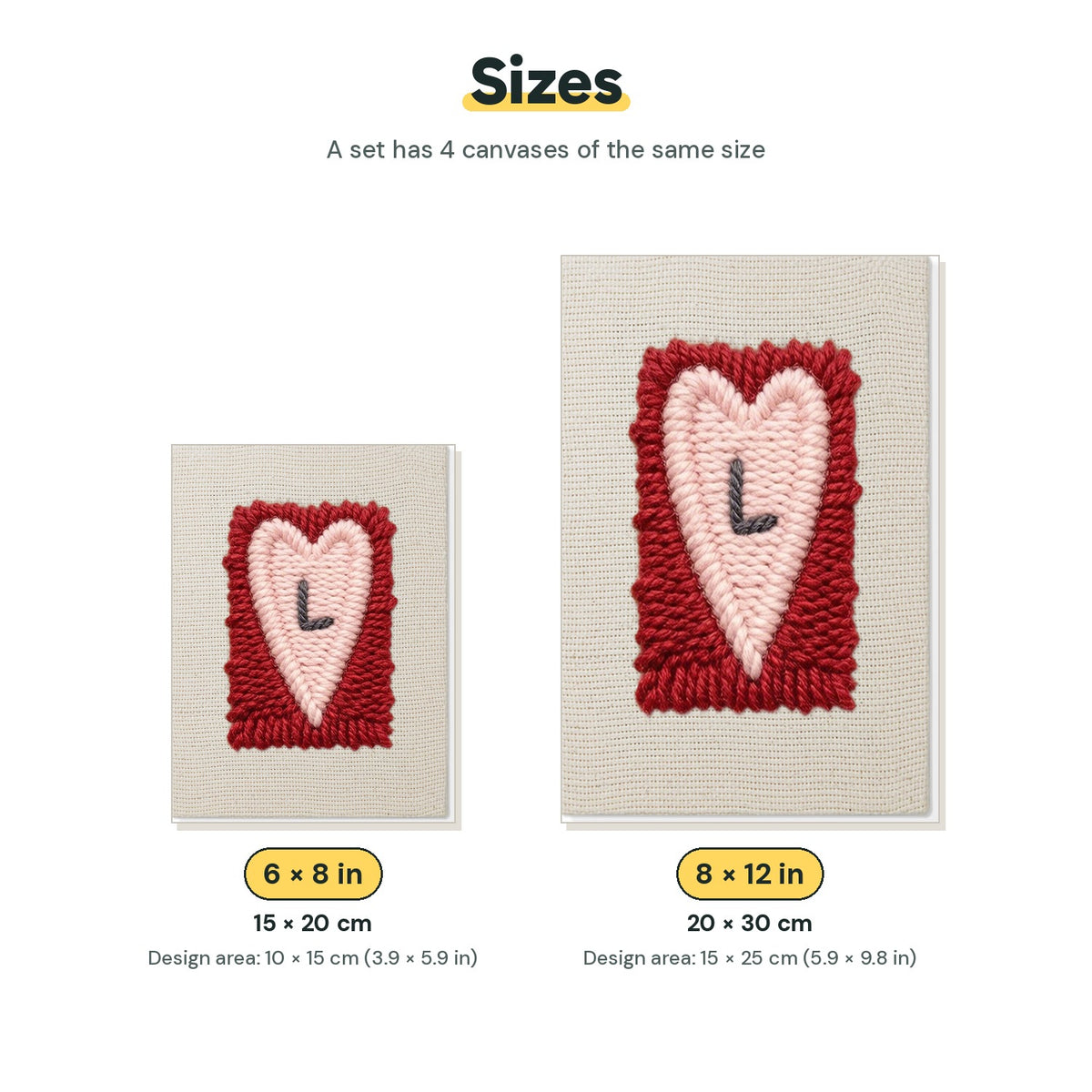 Size chart for the two mini canvas sizes: 6 x 8 in and 8 x 12 in