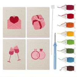 Love Letter Pink mini punch needle kit set: four finished canvases with threads, punch needle and threader
