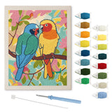Lovebird Pair punch needle kit: finished canvas with threads, punch needle and threader