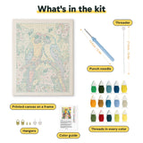 What is in the Macaw Pair kit: printed canvas, punch needle, threader, threads, color guide and hangers