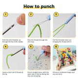 Six steps showing how to thread and use the punch needle