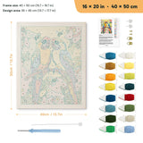 Macaw Pair punch needle kit, 16 × 20 in (40 × 50 cm): canvas size and kit contents