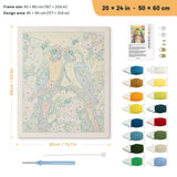 Macaw Pair punch needle kit, 20 × 24 in (50 × 60 cm): canvas size and kit contents