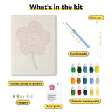 What is in the Magenta Bloom kit: printed canvas, punch needle, threader, threads, color guide and hangers