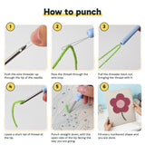 Six steps showing how to thread and use the punch needle