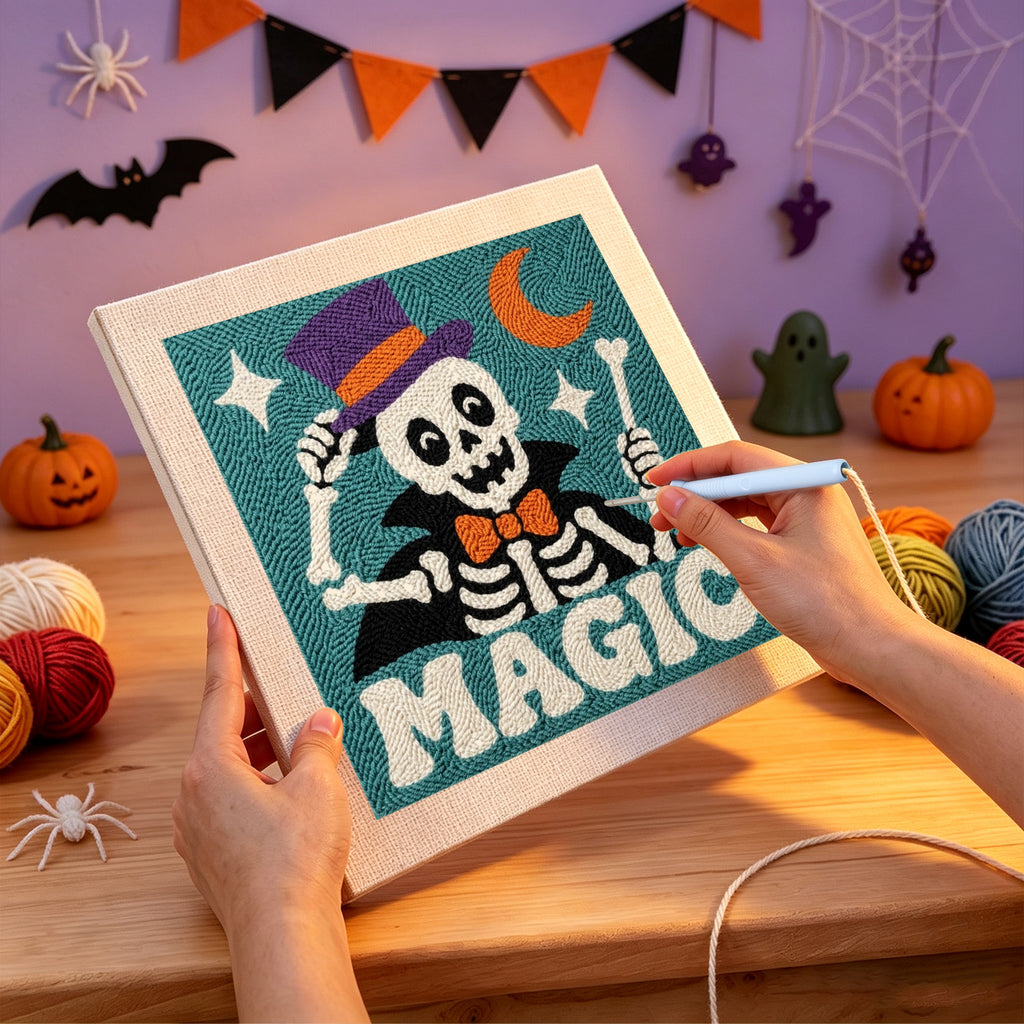 Punching the Magic Skeleton design with the punch needle