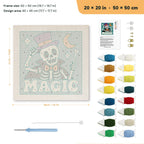 Magic Skeleton punch needle kit, 20 × 20 in (50 × 50 cm): canvas size and kit contents