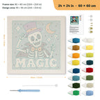 Magic Skeleton punch needle kit, 24 × 24 in (60 × 60 cm): canvas size and kit contents