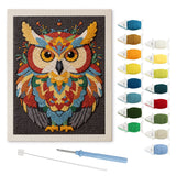 Mandala Owl punch needle kit: finished canvas with threads, punch needle and threader