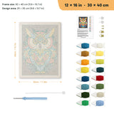 Mandala Owl punch needle kit, 12 × 16 in (30 × 40 cm): canvas size and kit contents