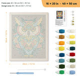 Mandala Owl punch needle kit, 16 × 20 in (40 × 50 cm): canvas size and kit contents