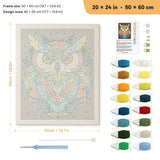 Mandala Owl punch needle kit, 20 × 24 in (50 × 60 cm): canvas size and kit contents