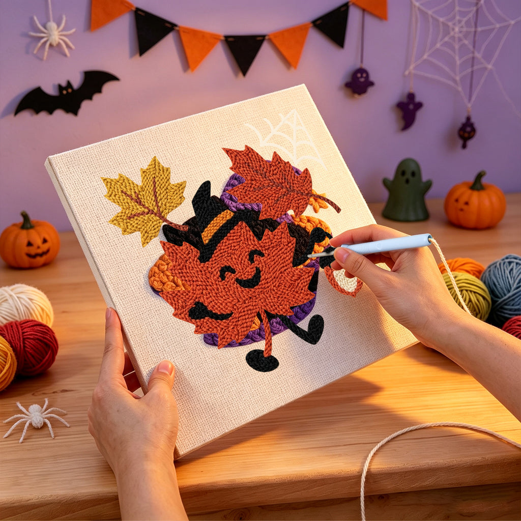 Punching the Maple Leaf Witch design with the punch needle