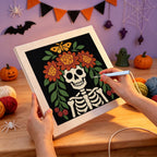 Punching the Marigold Crown Skeleton design with the punch needle