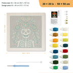 Marigold Crown Skeleton punch needle kit, 20 × 20 in (50 × 50 cm): canvas size and kit contents