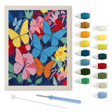 Midnight Butterflies punch needle kit: finished canvas with threads, punch needle and threader